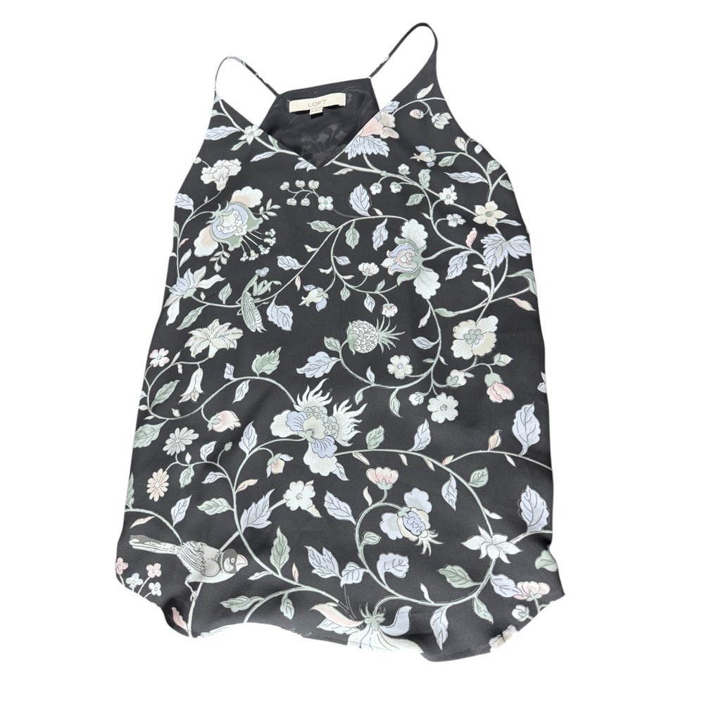 LOFT Floral Bird Print V Neck Spaghetti Strap Cami Tank Top Women's - Picture 2 of 4